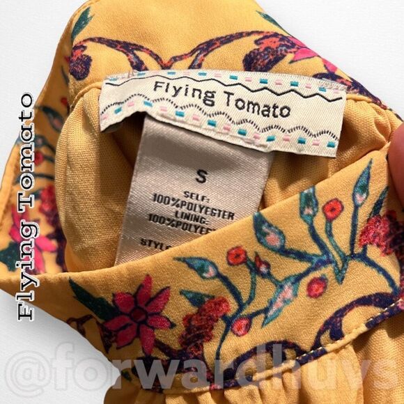 Flying Tomato Yellow Floral Halter Style Lined Mini Size Small - Picture 8 of 9